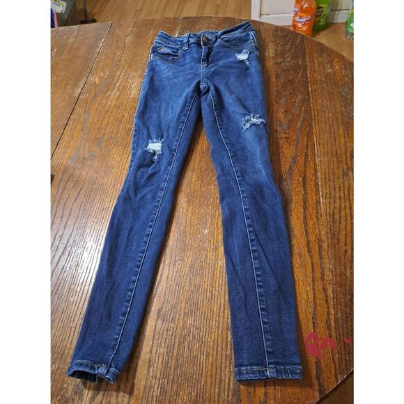 Jr Size 7 YMI Distressed Denim Blue Jean Jeggings Skinny Jeans Tight Pants - Picture 1 of 5